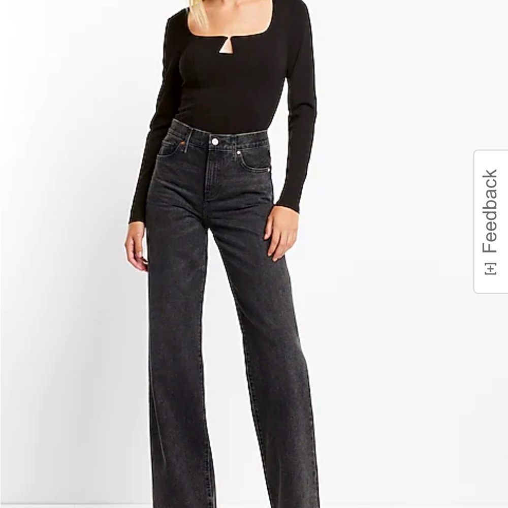 EXPRESS Fitted V-Wire Ponte Long Sleeve Thong Bodysuit